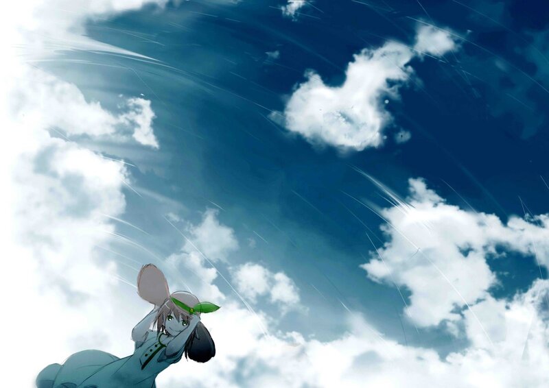 anime girl under stormy sky