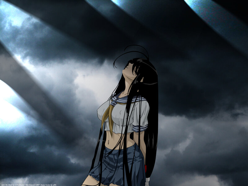 Anime girl under stormy sky