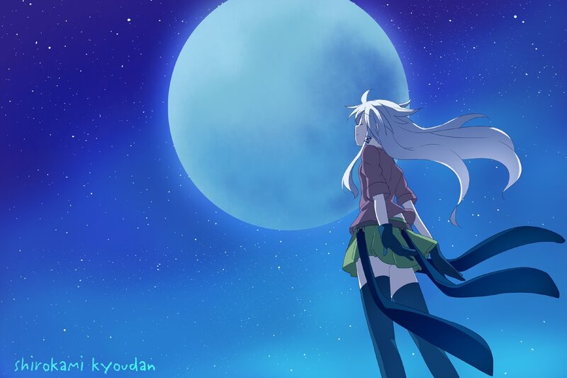 Anime girl under the moon