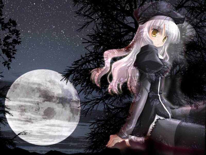 Anime girl under the moon