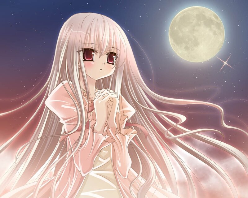Anime girl under the moon