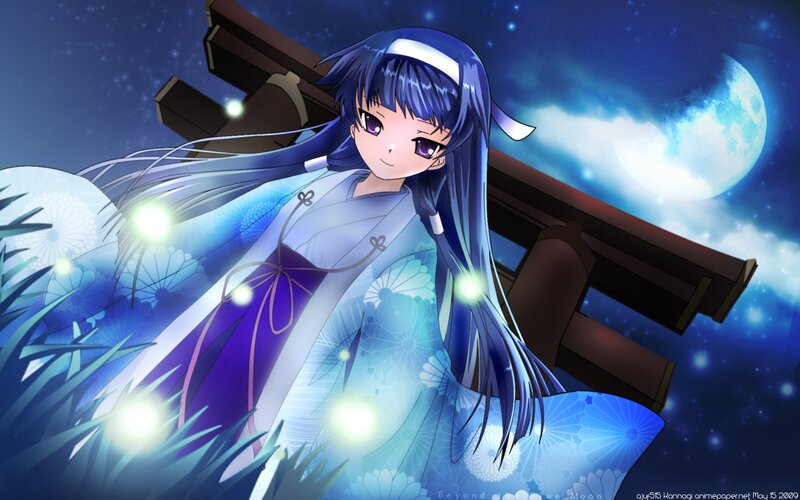 Anime girl under the moon