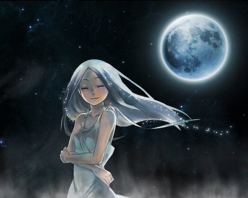 Anime girl under the moon