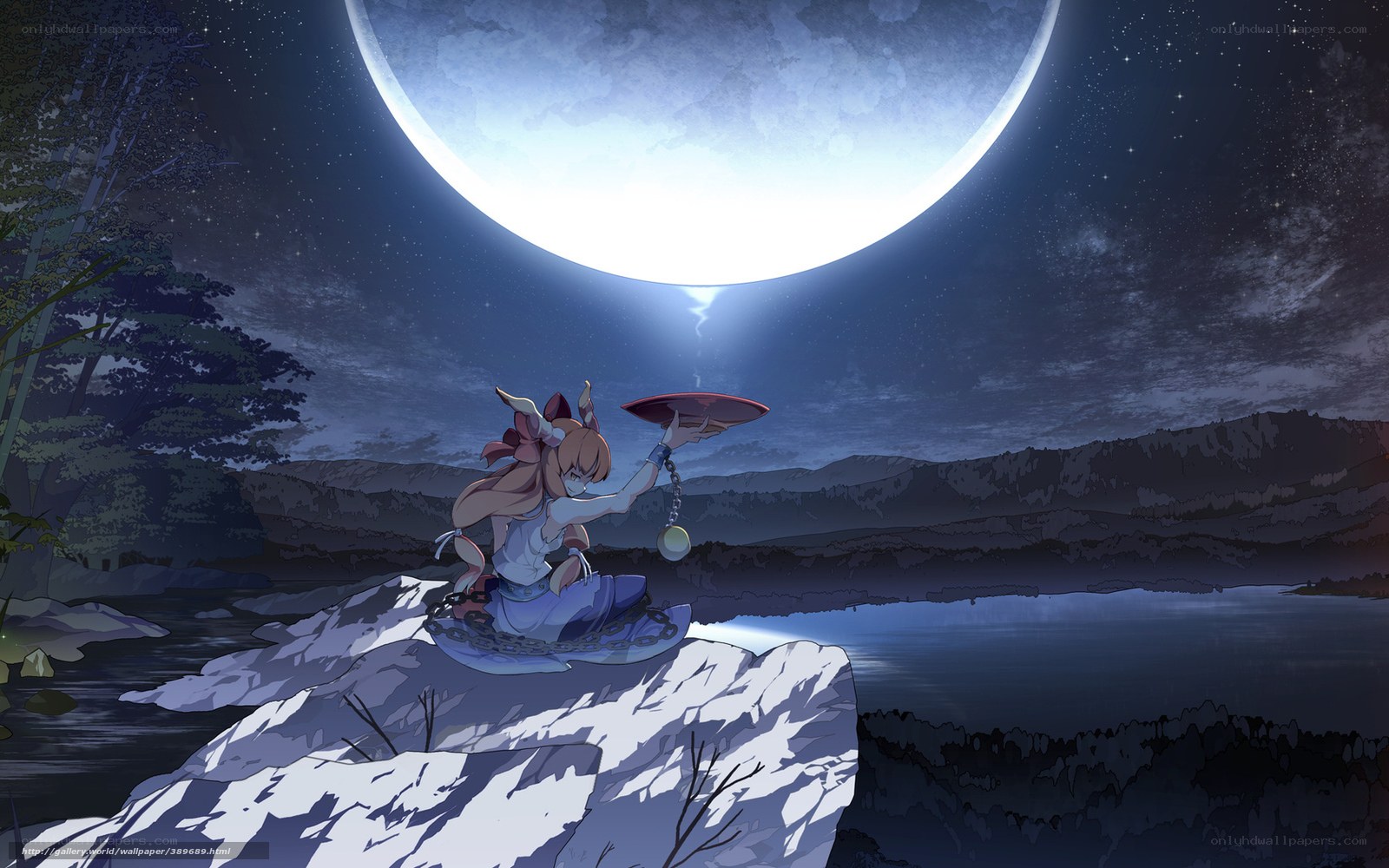 Anime girl under the moon