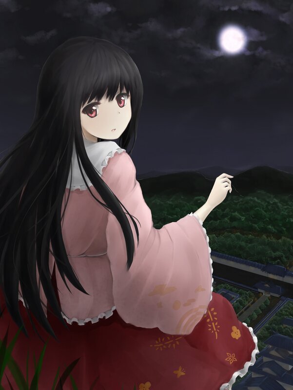 Anime girl under the moon