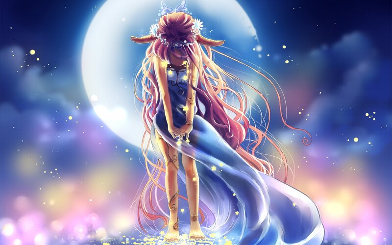 Anime girl under the moon