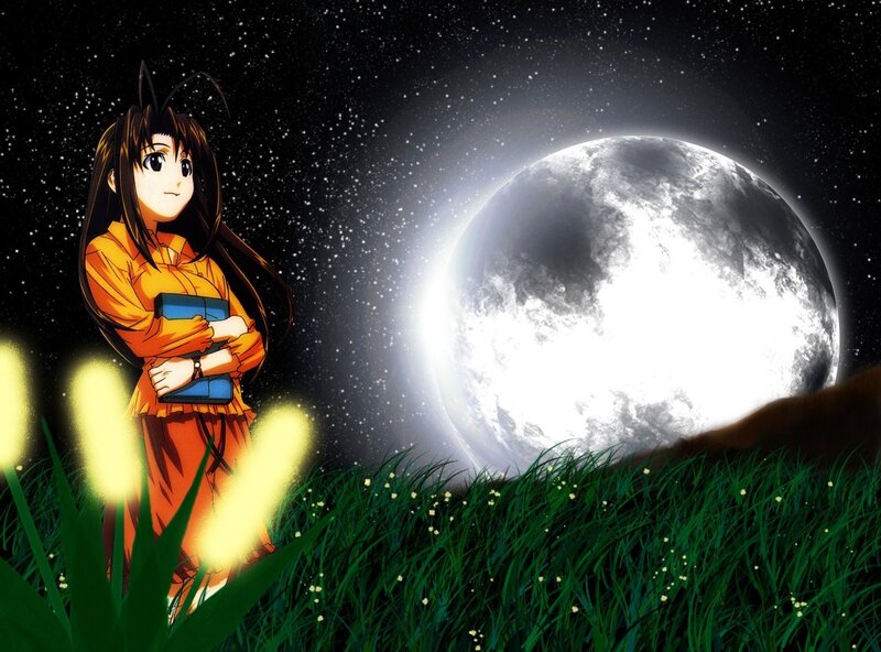 Anime girl under the moon