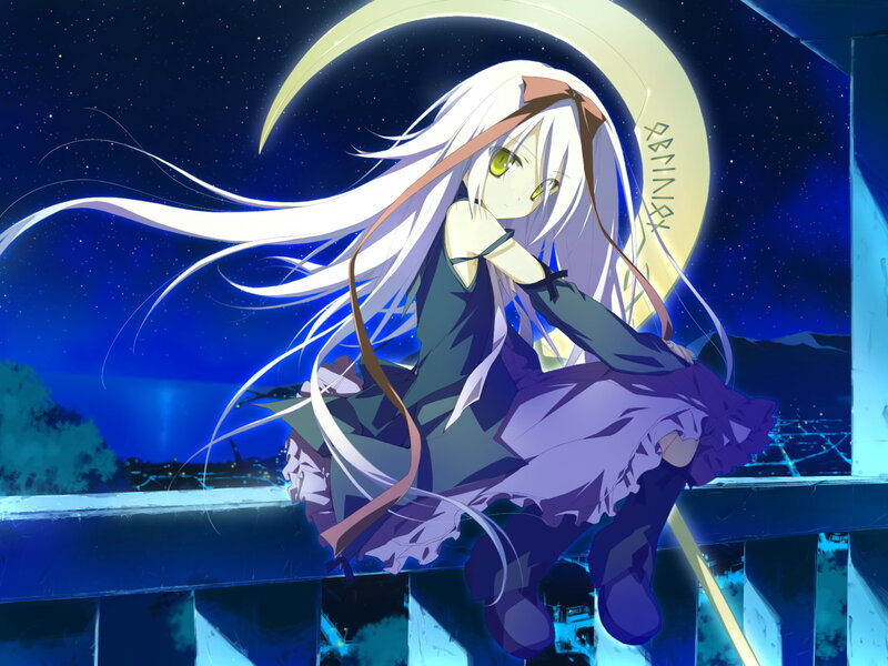 Anime girl under the moon