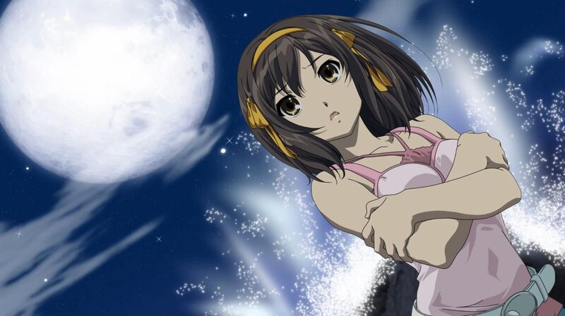 Anime girl under the moon