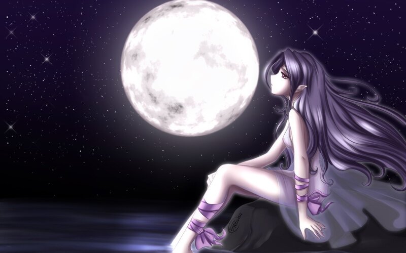 Anime girl under the moon