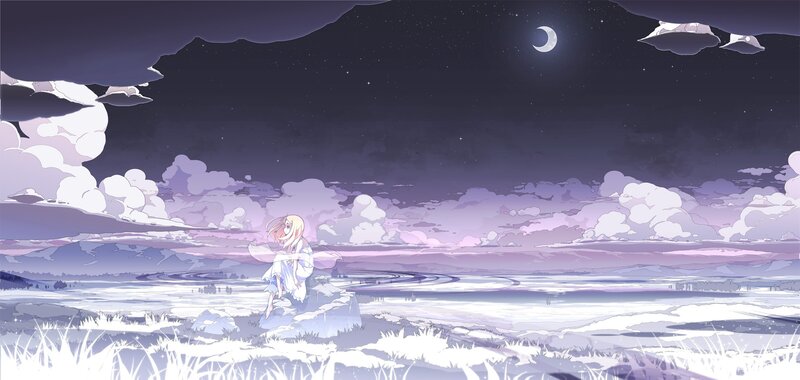 Anime girl under the moon