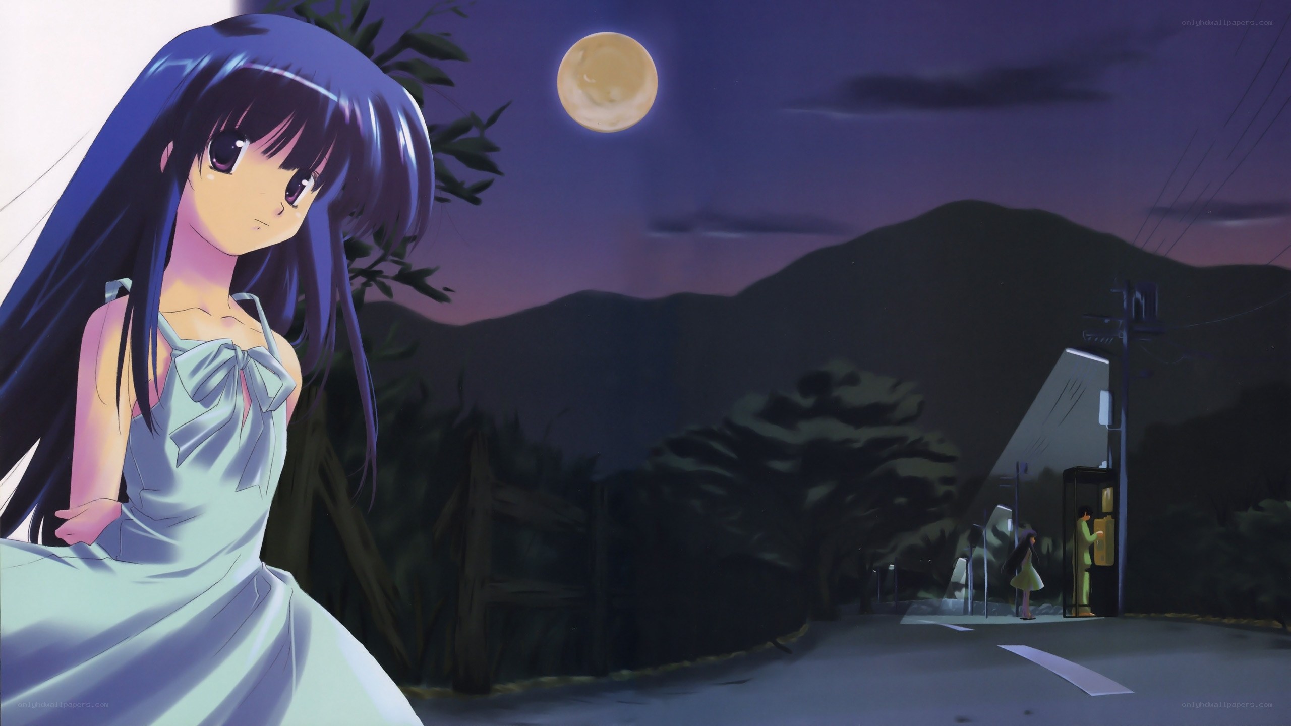 Anime girl under the moon
