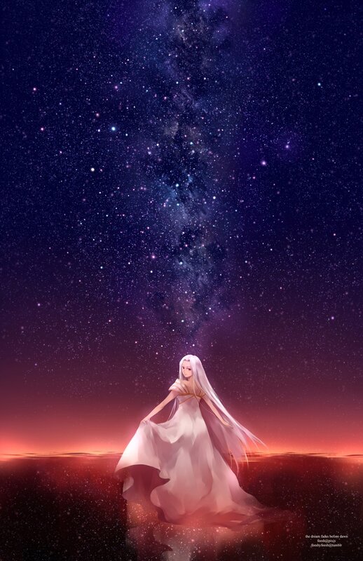 Anime girl under the stars