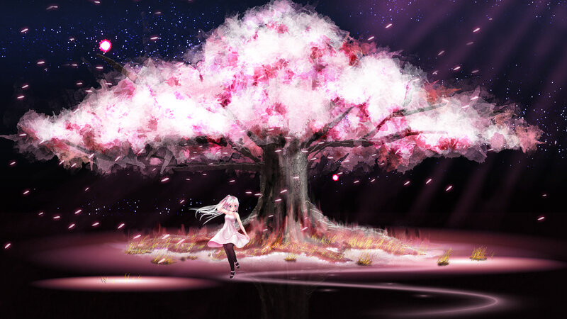 Anime Girl under Tree — Pink