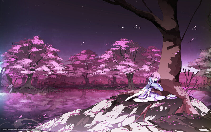 Anime Girl under Tree — Purple