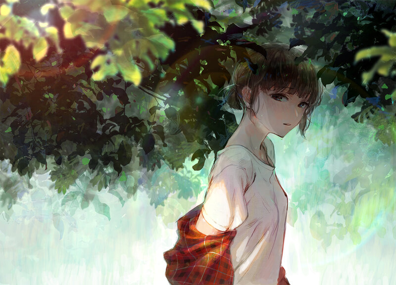 Anime Girl under Trees — Green