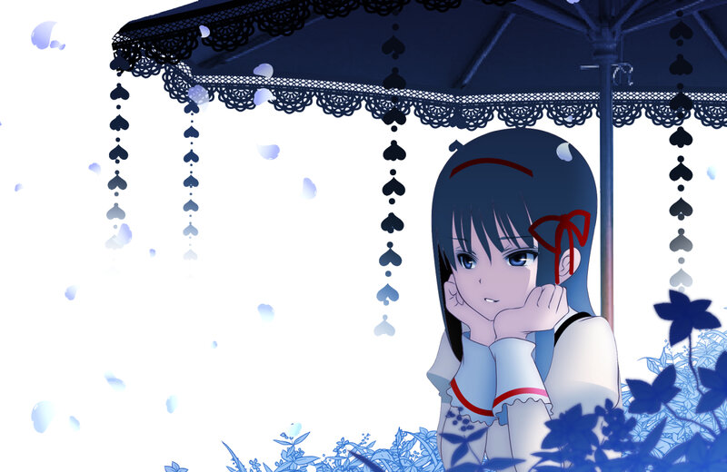 Anime Girl under Umbrella — Blue, Calm