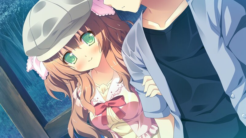 Anime Girl under Umbrella — Blue, Romantic