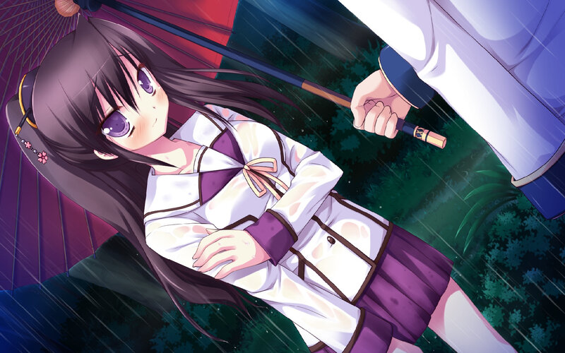 Anime Girl under Umbrella — Purple