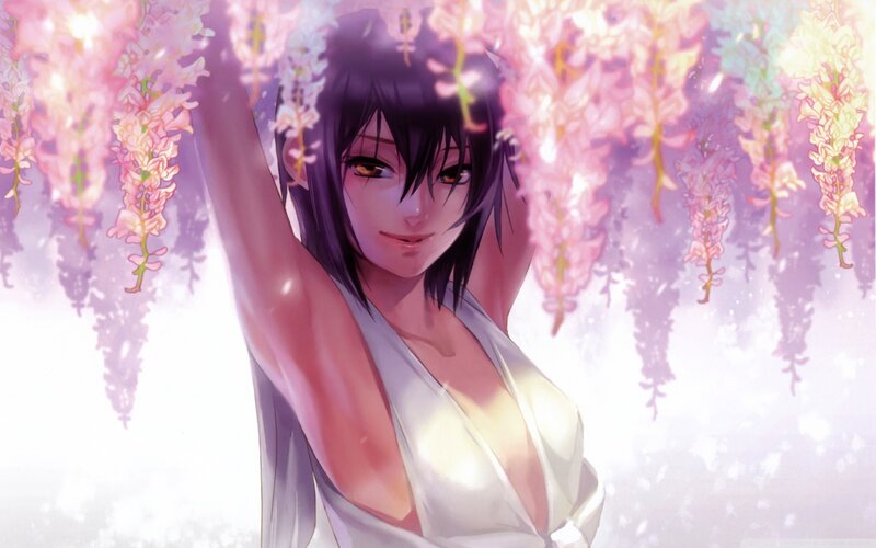 anime girl under wisteria