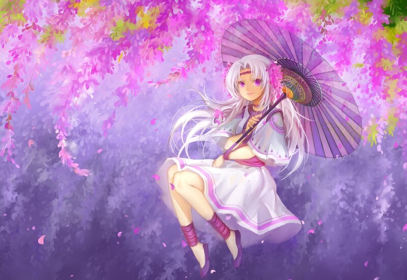 Anime girl under wisteria