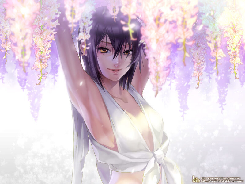anime girl under wisteria