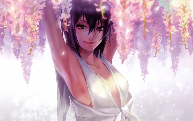 anime girl under wisteria