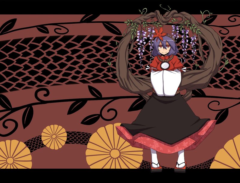 Anime girl under wisteria arch