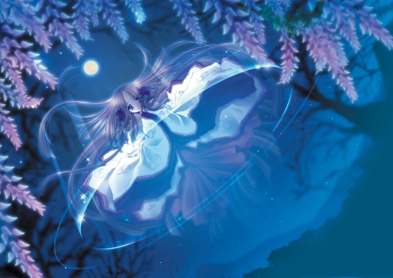 Anime Girl under Wisteria — Blue