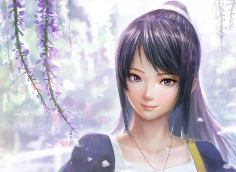 Anime Girl under Wisteria — Purple