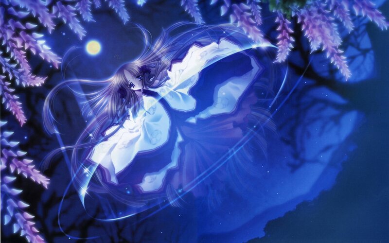 anime girl under wisteria tree