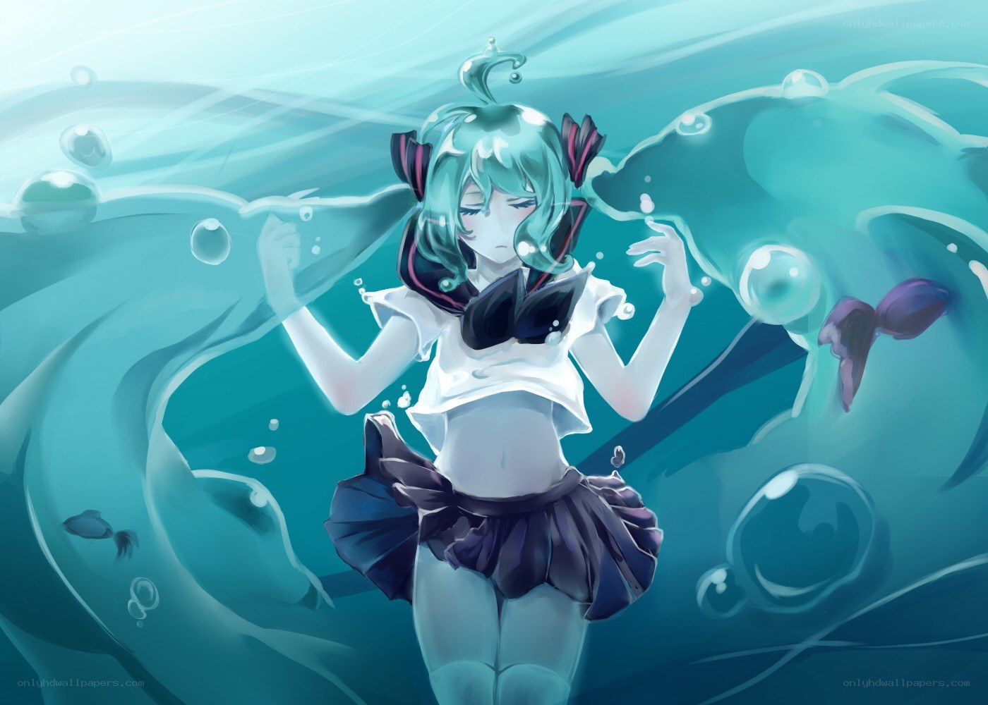 anime girl underwater