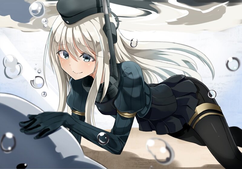 Anime Girl Underwater — Black, Calm
