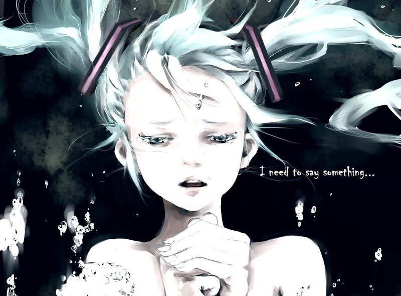 Anime Girl Underwater — Black, Dramatic, Digital Art, Hair