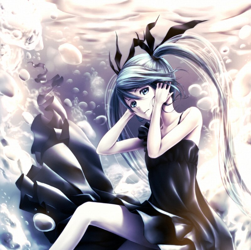Anime Girl Underwater — Black, Dramatic