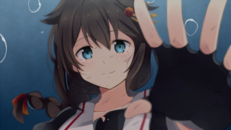 Anime Girl Underwater — Blue, Calm, Bubbles, Gloves