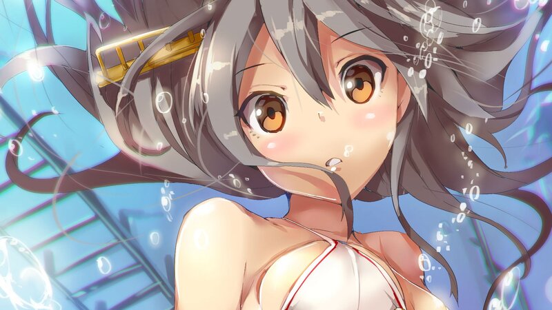 Anime Girl Underwater — Blue, Calm, Bubbles