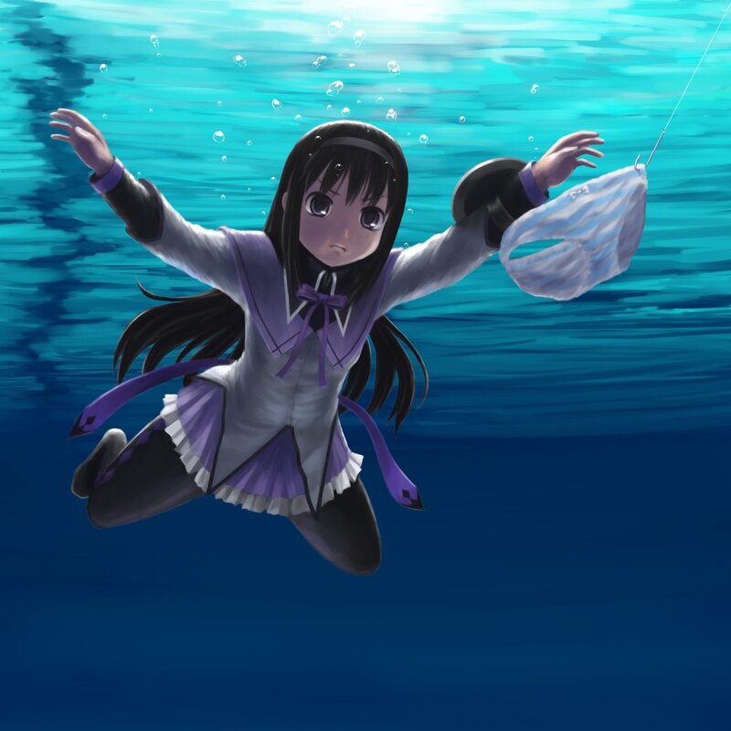 Anime Girl Underwater — Blue, Calm, Digital Art, School Uniform