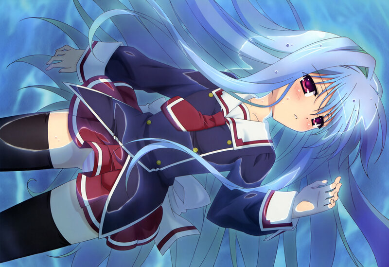 Anime Girl Underwater — Blue, Calm, School Uniform