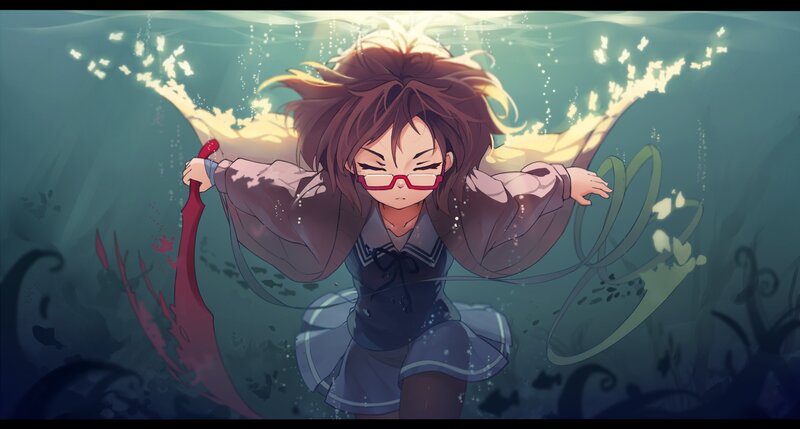 Anime Girl Underwater — Blue, Dramatic, Digital Art, Sword