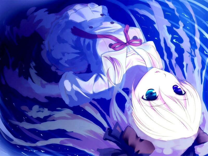 Anime Girl Underwater — Blue, Dramatic, Dress