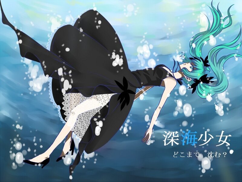Anime Girl Underwater — Blue, Dramatic