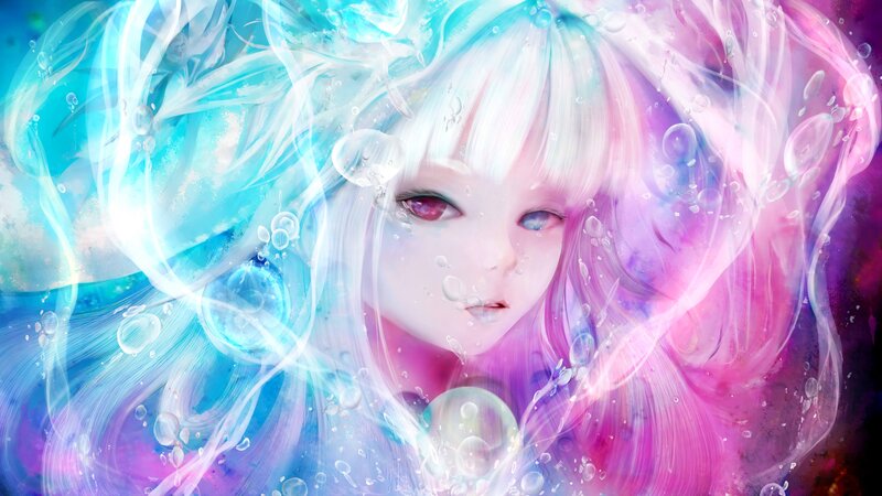 Anime Girl Underwater — Blue, Ethereal