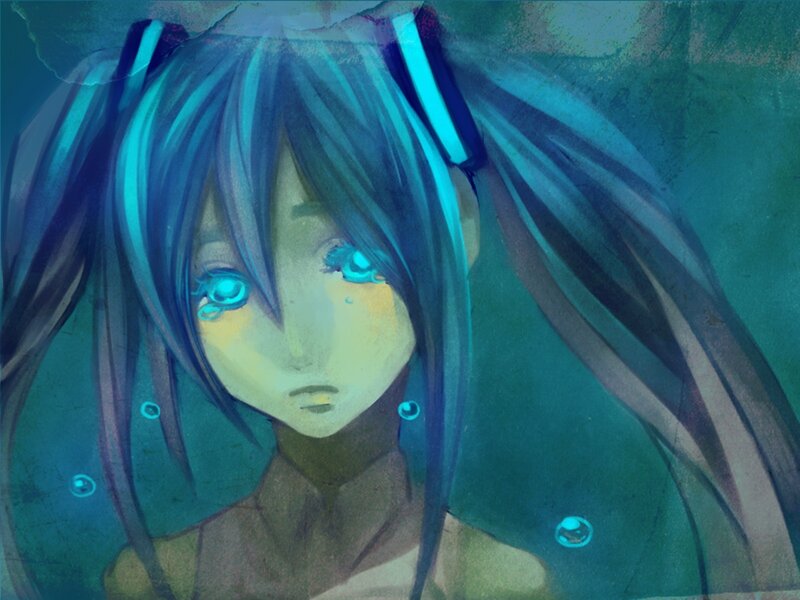 Anime Girl Underwater — Blue, Melancholic