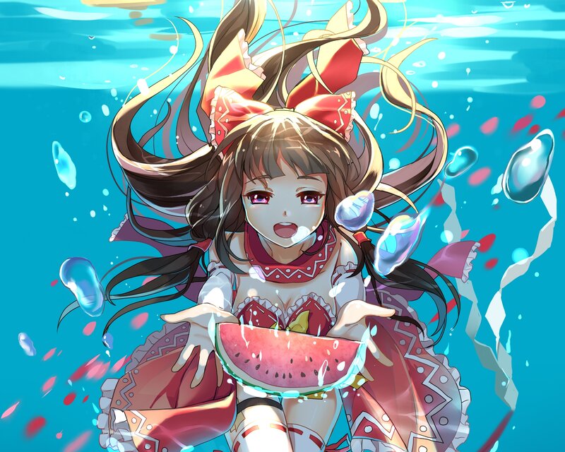 Anime Girl Underwater — Blue, Playful, Digital Art, Watermelon