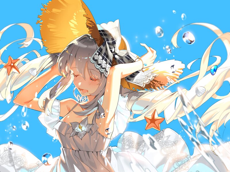 Anime Girl Underwater — Blue, Playful, Summer, Digital Art