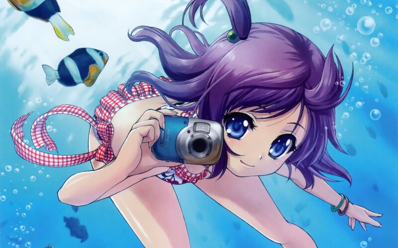 Anime Girl Underwater — Blue, Playful