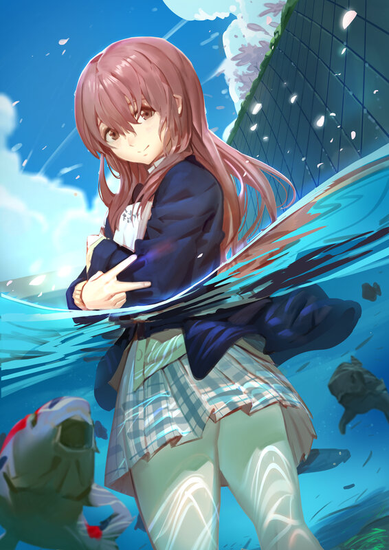 Anime Girl Underwater — Blue, Serene, Afternoon, Digital Art, School Uniform