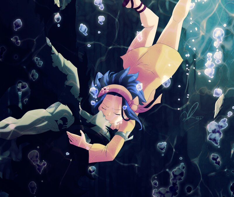 Anime Girl Underwater — Blue, Serene, Digital Art, Bubbles, Blue Hair