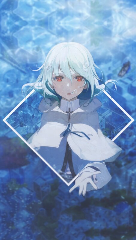 Anime Girl Underwater — Blue, Serene, Digital Art, Bubbles, City